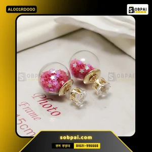 Elegant Crystal Pearl Stud Earrings (Red)