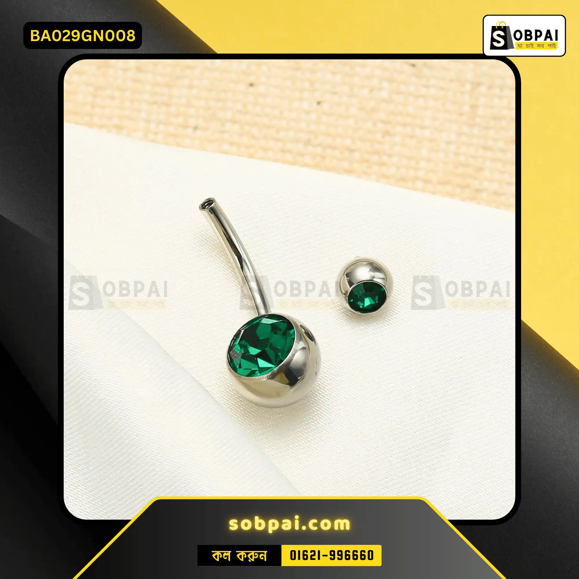 Green Rhinestone Dangle Belly Button Piercing - Image 3