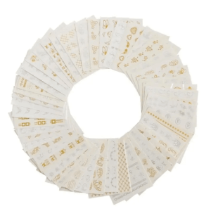 SobPai 1 pcs Golden Silvery Nail Art Waterslide Decals | Foil Nail Decorations | Cat Flower Feather Manicure Sticker Set | Reusable Nail Stickers for Kids and Adults