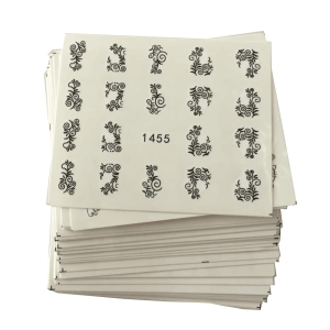 Elegant Floral Lace and Geometric Line Nail Art Stickers, Black and White Abstract Design, 3D Decoration for Nails