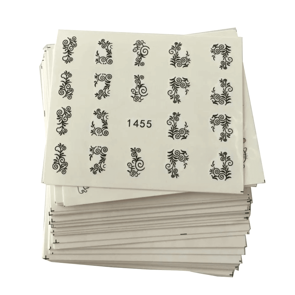 Elegant Floral Lace and Geometric Line Nail Art Stickers, Black and White Abstract Design, 3D Decoration for Nails - Image 2