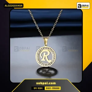 Trendy Stainless Steel Crystal R Necklace (Gold)