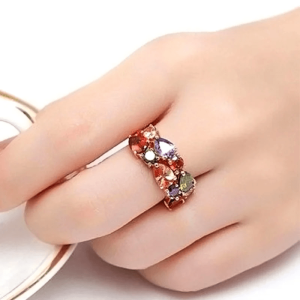 SobPai Fancy Bright Colorful Zirconia Finger Ring for Women