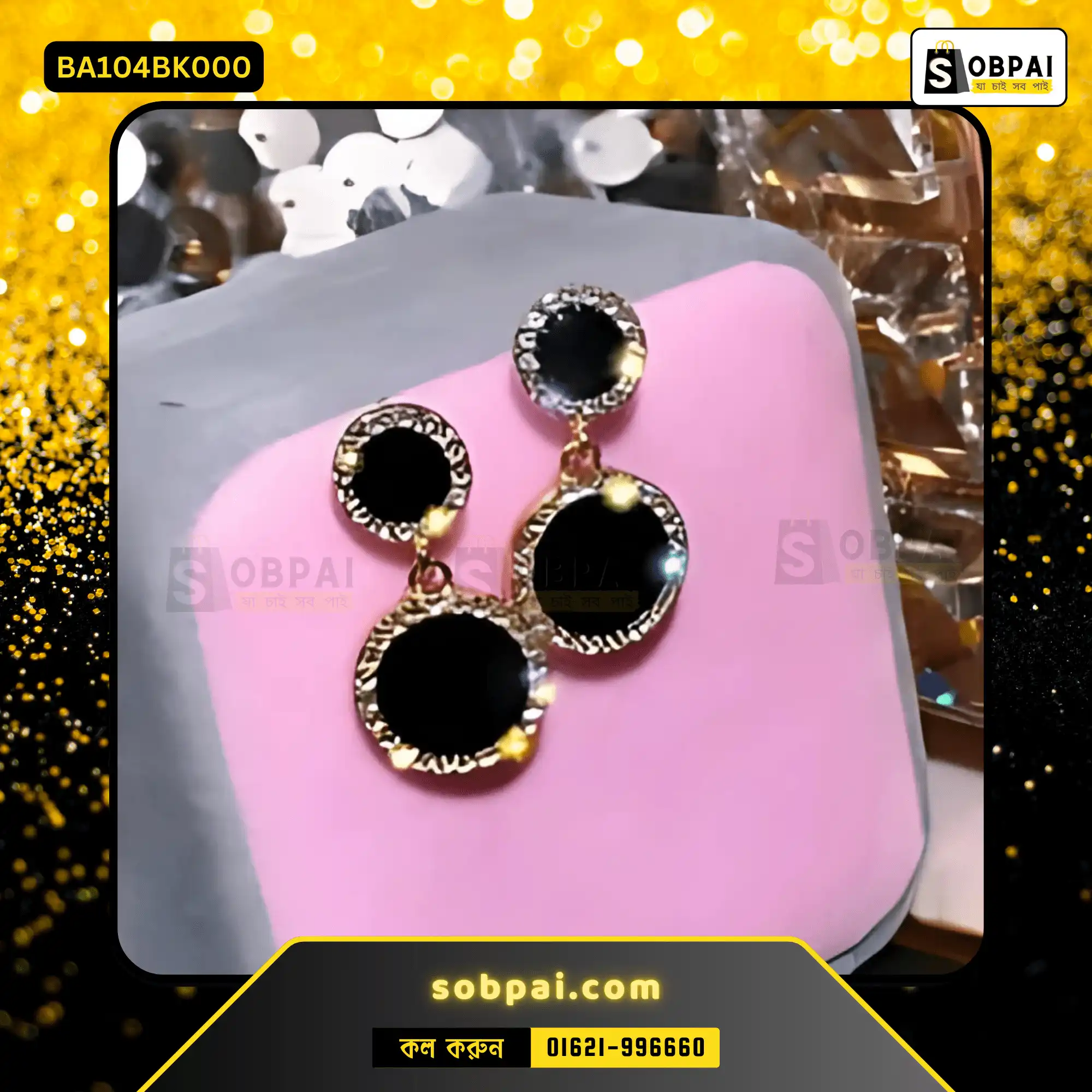 Black Rhinestone Drop Earrings - Image 4