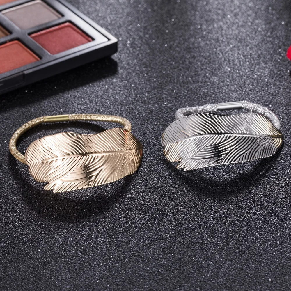 SobPai 2024 Fashion Hot Woman Leaf Hairband Rope with Elastic Ponytail Holder - Trendy Metal Hair Accessories for Party and Holiday - Image 3