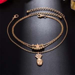 SobPai Bohemian Pineapple Pendant Anklet for Women - Summer Beach Style Beaded Ankle Bracelet - Fashion Foot Jewelry in Gold and Silver - Perfect for 2024 Season with Versatile Design Options