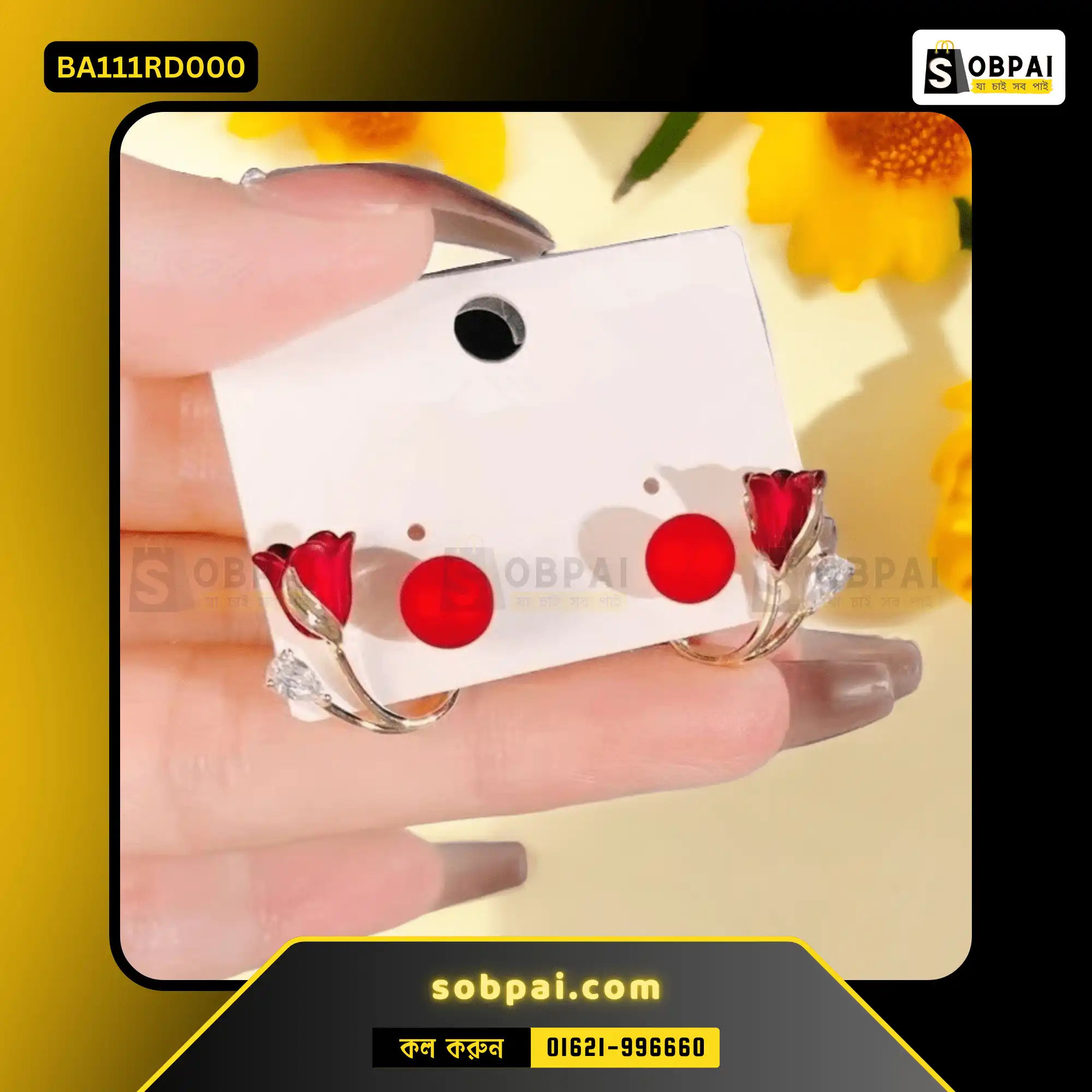 Red Rose Pearl Earrings for Women