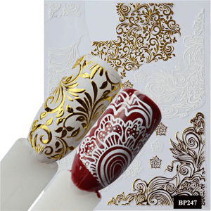 SobPai 3D Gold Bronzing Nail Sticker Flower Metallic Lace Slider DIY Manicure Leaf Nail Decal Nail Art Decoration