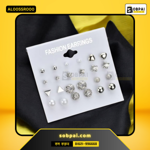 Trendy 12-Pair Stud Earrings Set - Silver