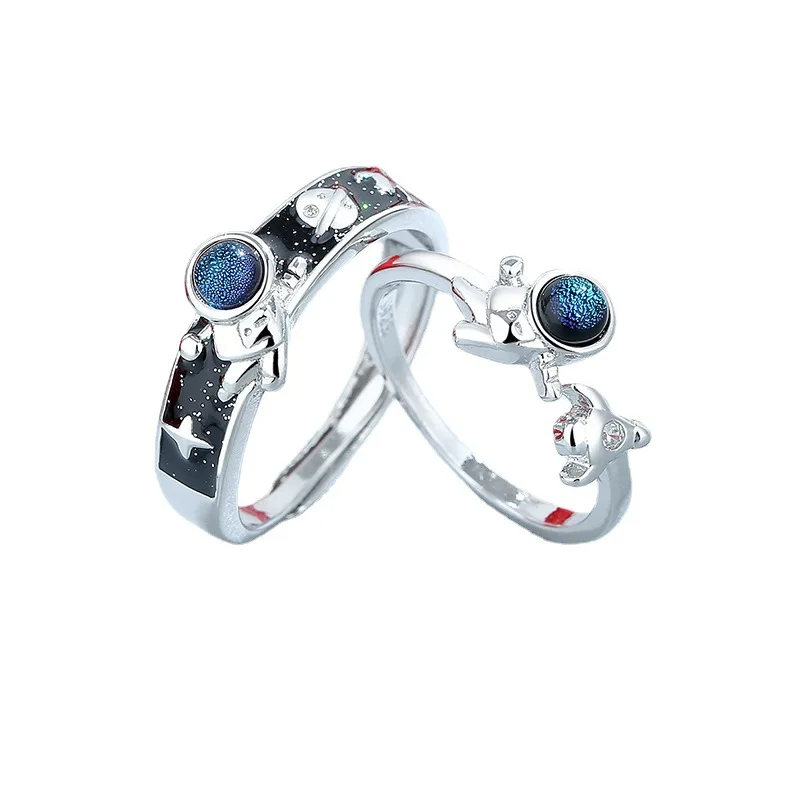 Luxury Space Planet Astronaut Couple Rings - Fashion Charm Jewelry for Women - Unique Wedding Gifts with Personality - SobPai 2024 - Image 3