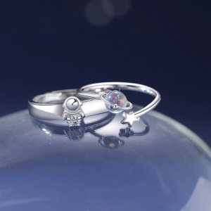 SobPai New Rings for Women - Fashion Charm Happy Space Planet Astronaut Couple Ring | Luxury Personality Wedding Gifts Jewelry