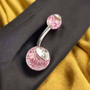 SobPai New Trendy 2024 Butterfly Dangle Ball Belly Button Barbell with Rhinestone Crystal Ball for Women - Pink, High-Quality Piercing Jewelry