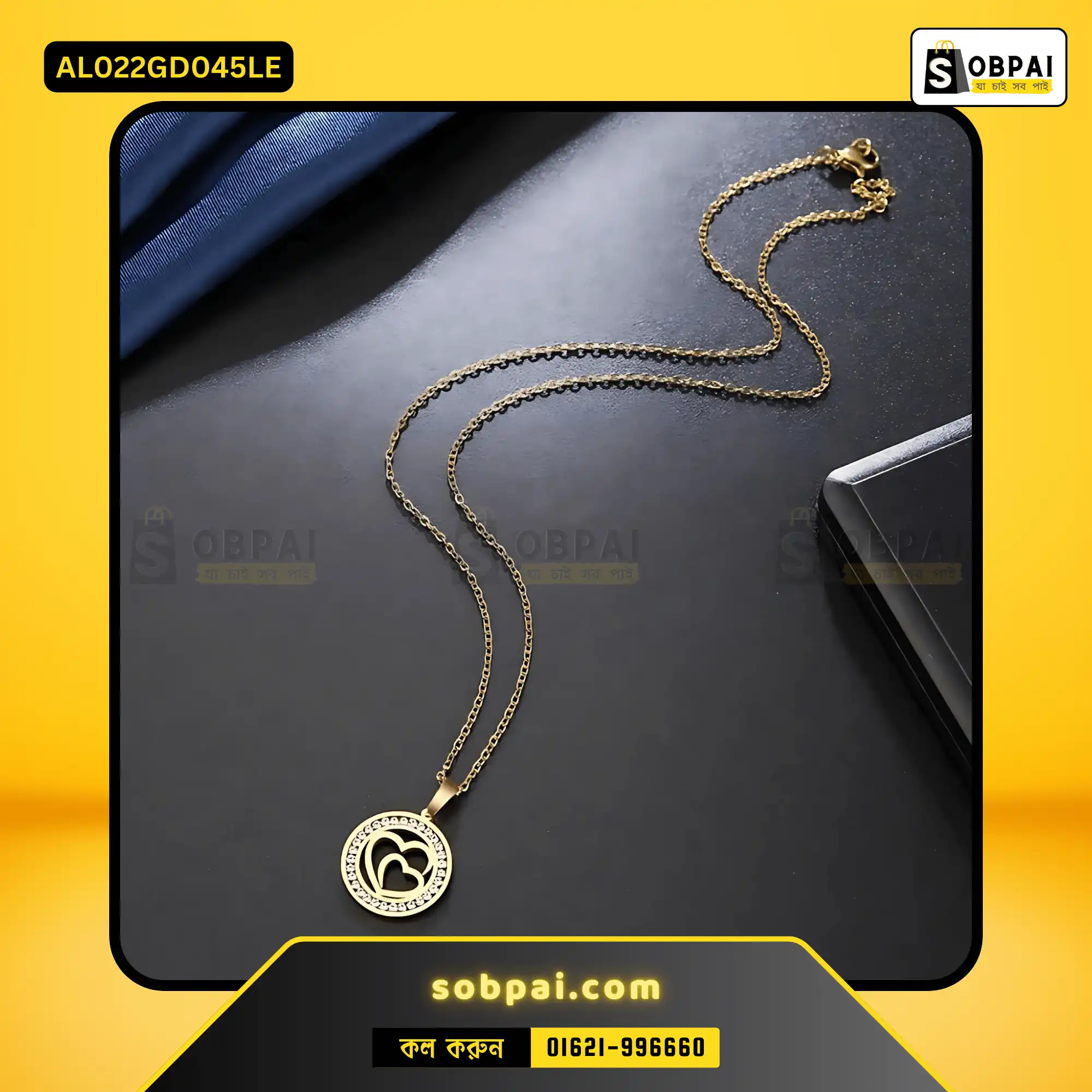 Elegant Crystal Love Pendant Necklace (Gold) - Image 2