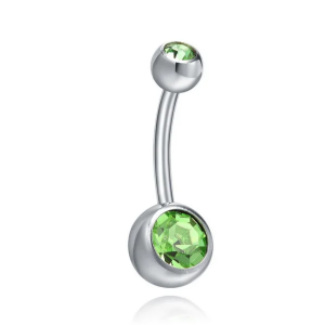SobPai 14G Belly Button Piercing - Green Gem Dangle Earrings, Stainless Steel Crystal Navel Ring, Trendy Round Body Jewelry