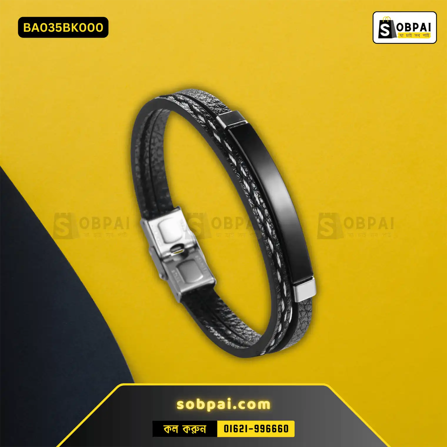 Trendy Leather Bracelet for Stylish Men - Black - Image 2