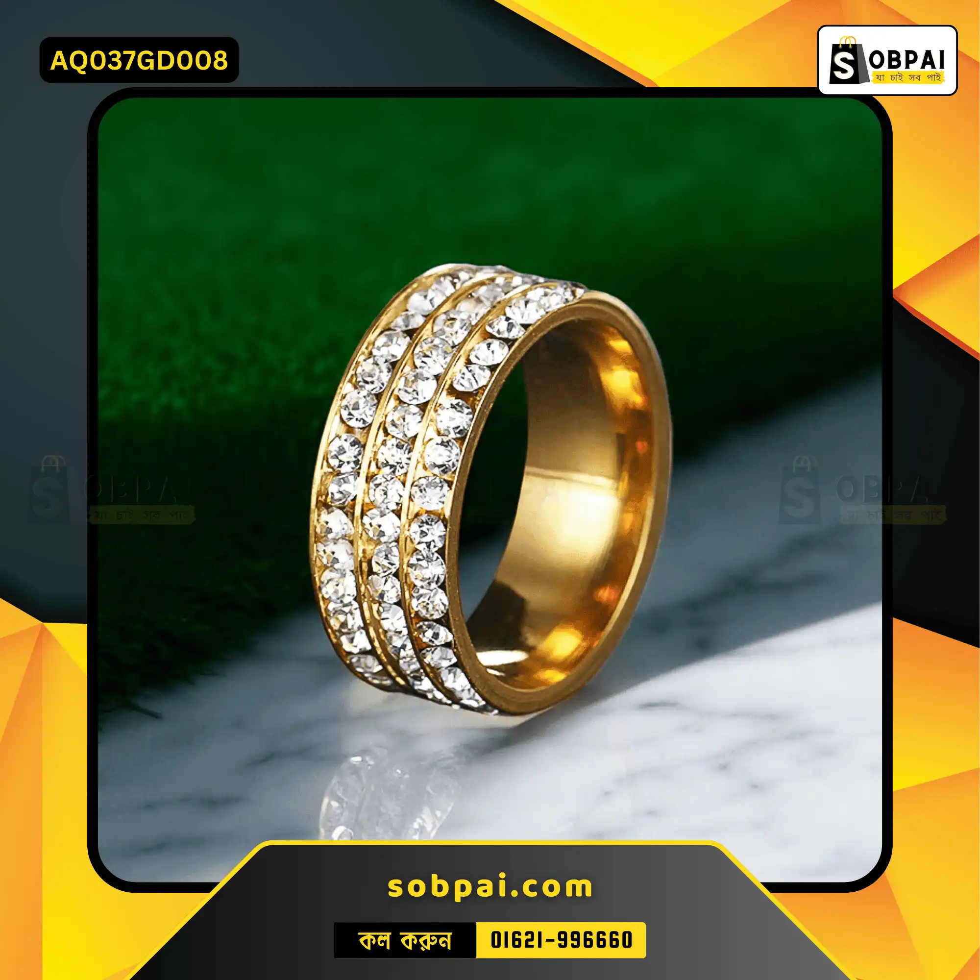 Elegant Crystal Rings for Women (Gold - 8) - Image 2