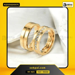Stylish Stainless Steel Couple Ring With Crystal (Gold - 7)