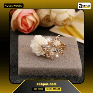 Elegant Adjustable Crystal Butterfly Ring (White)