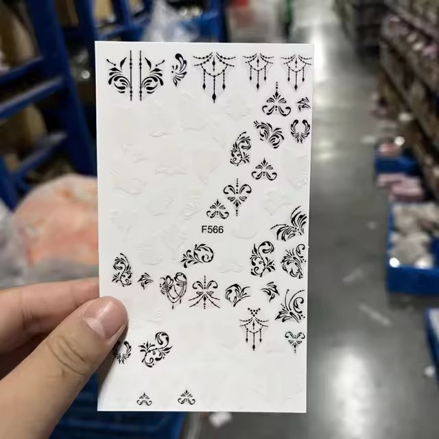 Elegant Floral Lace and Geometric Line Nail Art Stickers, Black and White Abstract Design, 3D Decoration for Nails - Image 3