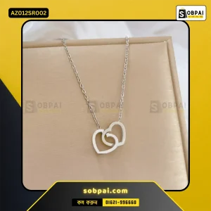 Double Heart Pendant Necklace for Women ( silver)
