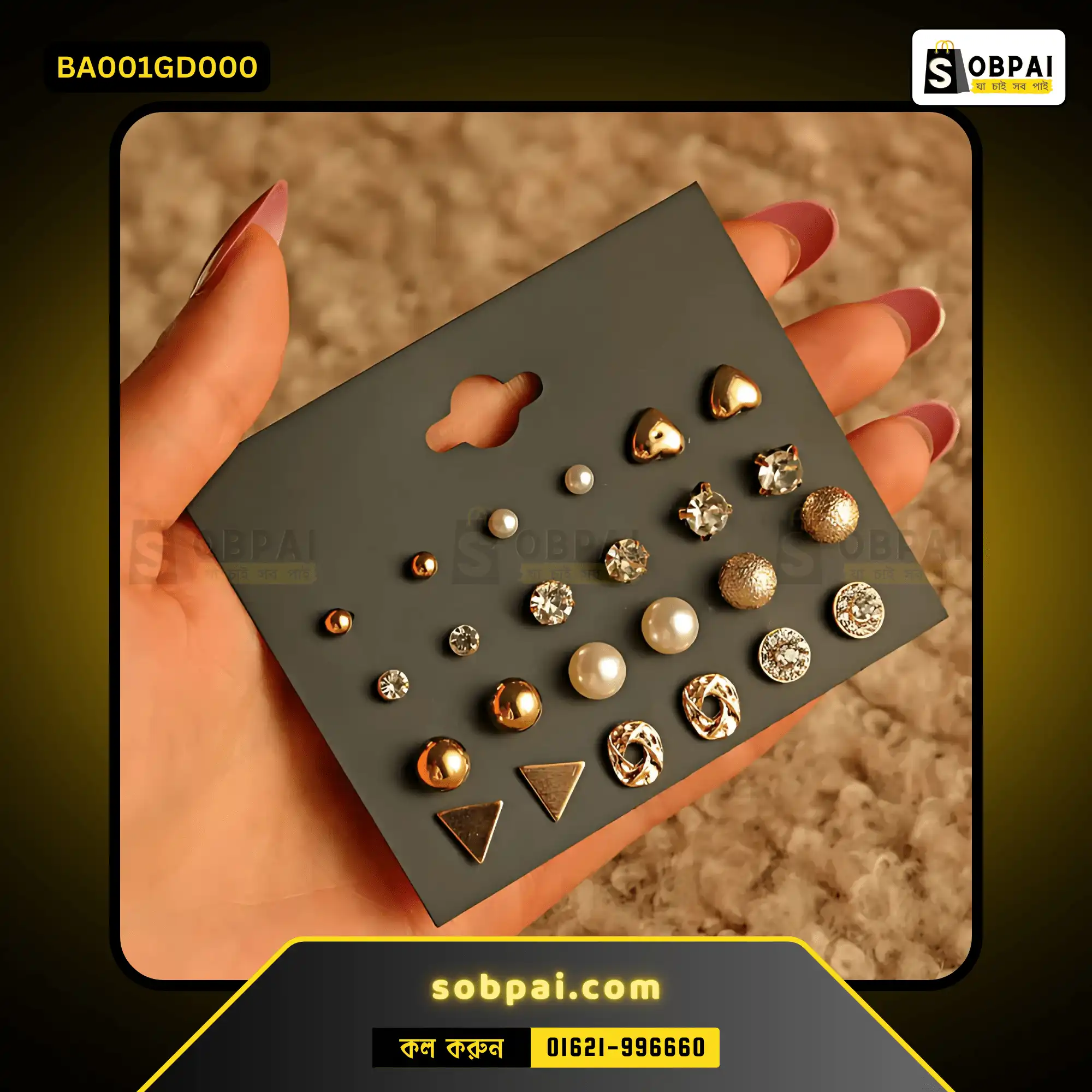 Elegant Crystal and Pearl Earrings Set (Gold) - Image 3