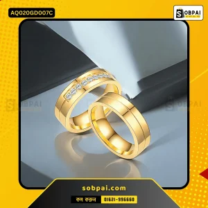 Stylish Stainless Steel Couple Ring With Crystal (Gold - 7)