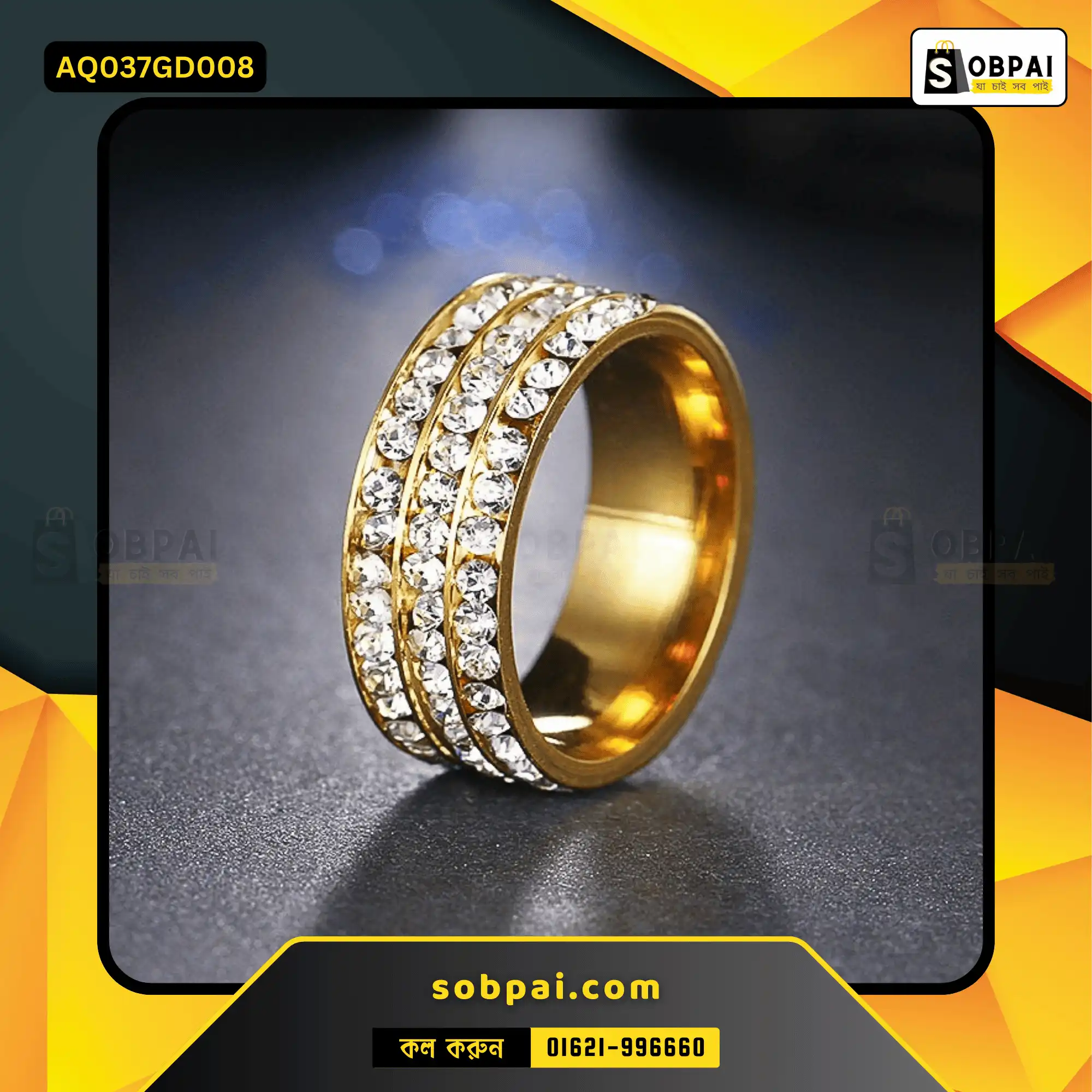 Elegant Crystal Rings for Women (Gold - 8)