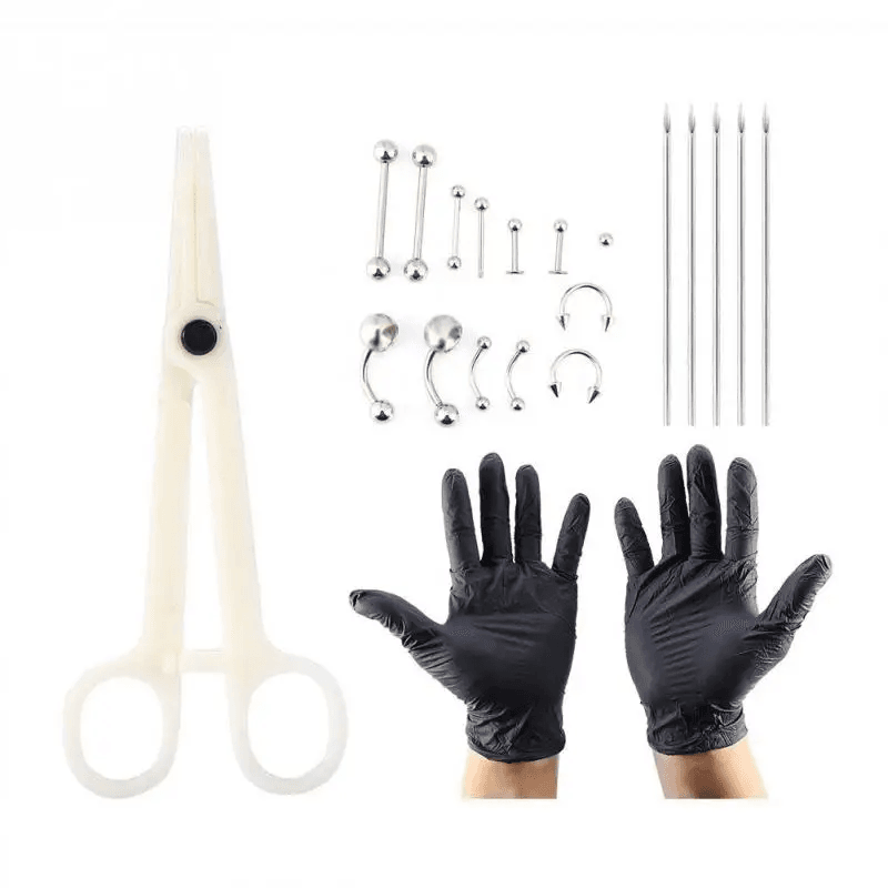 SobPai Professional Piercing Kit - Surgical Steel Jewelry with 14G 16G 18G Piercing Needles, Disposable Clamps, Alcohol Pads, and Latex Gloves for Nose, Lip, Eyebrow, Belly, and Tongue Piercings - Image 2