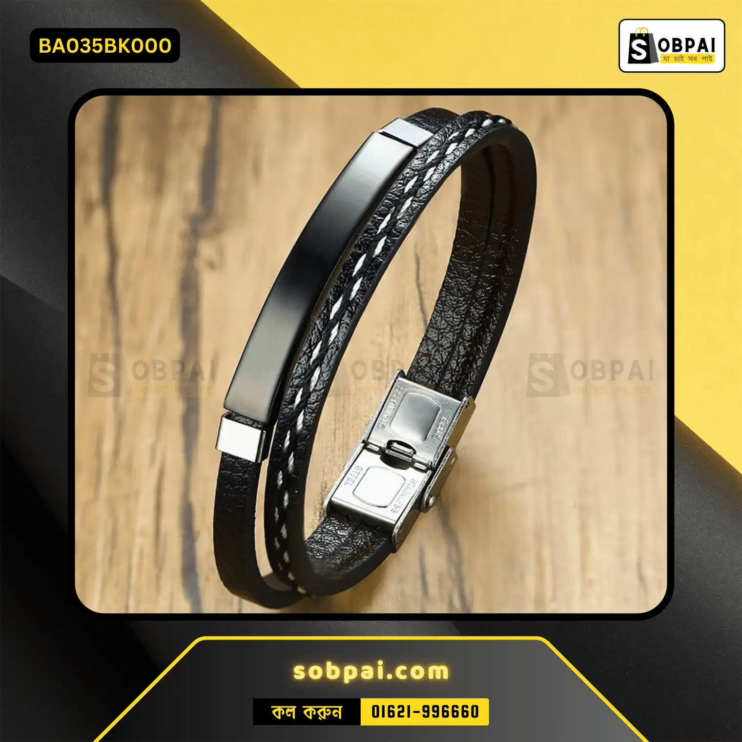 Trendy Leather Bracelet for Stylish Men - Black - Image 4