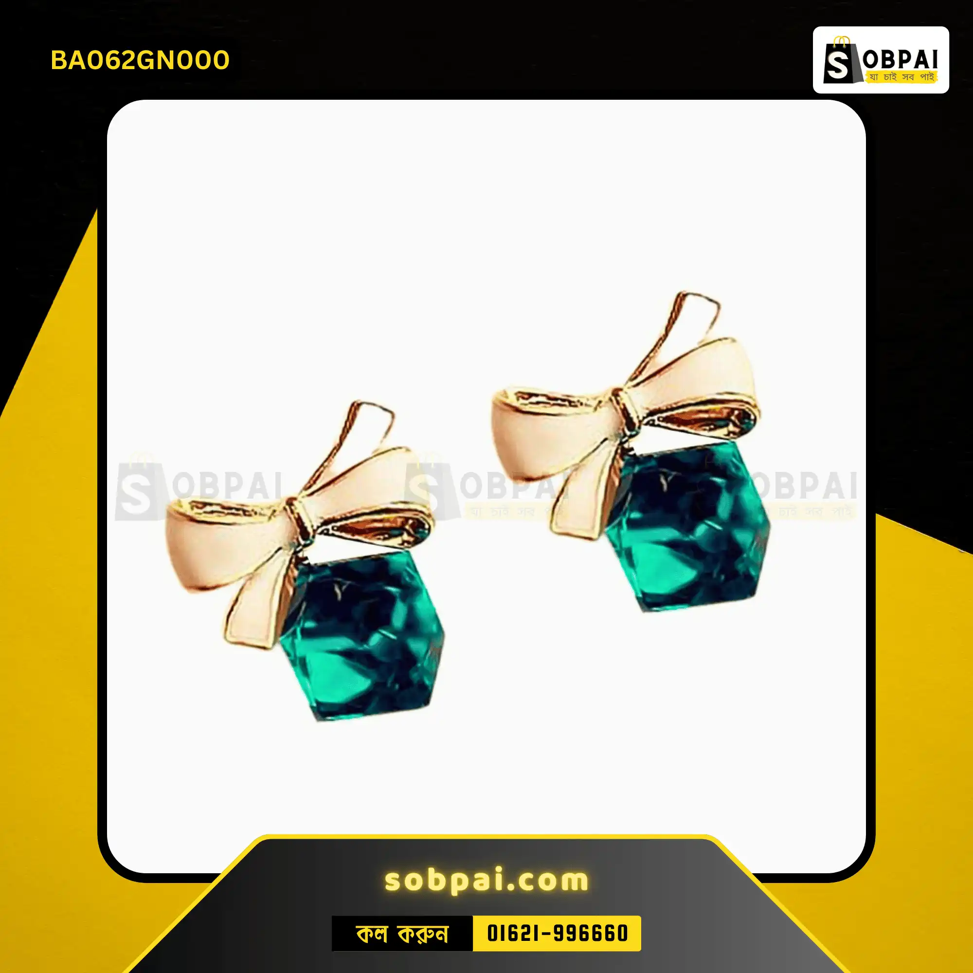 Elegant Bowknot Crystal Drop Earrings - (Green) - Image 2