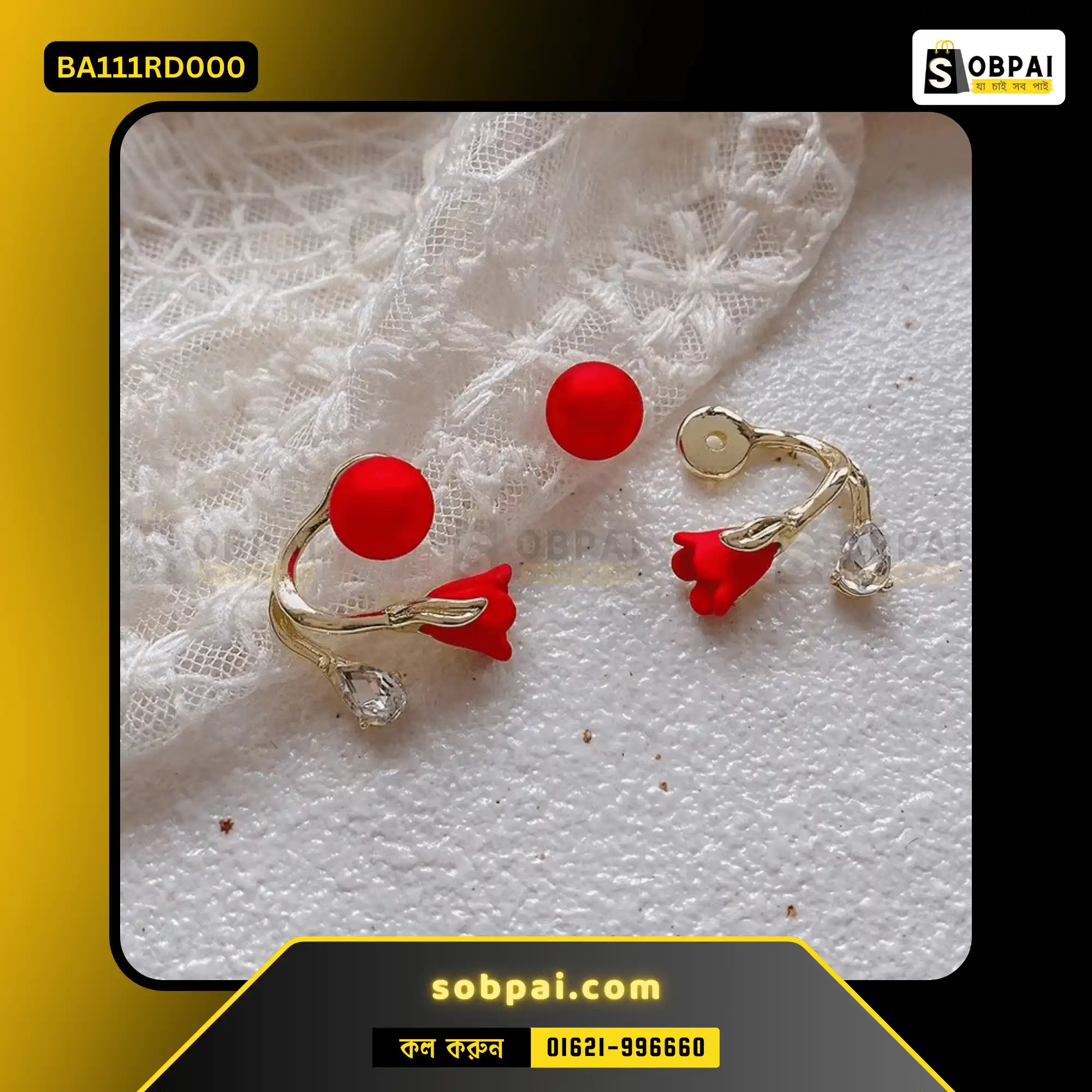 Red Rose Pearl Earrings for Women - Image 3