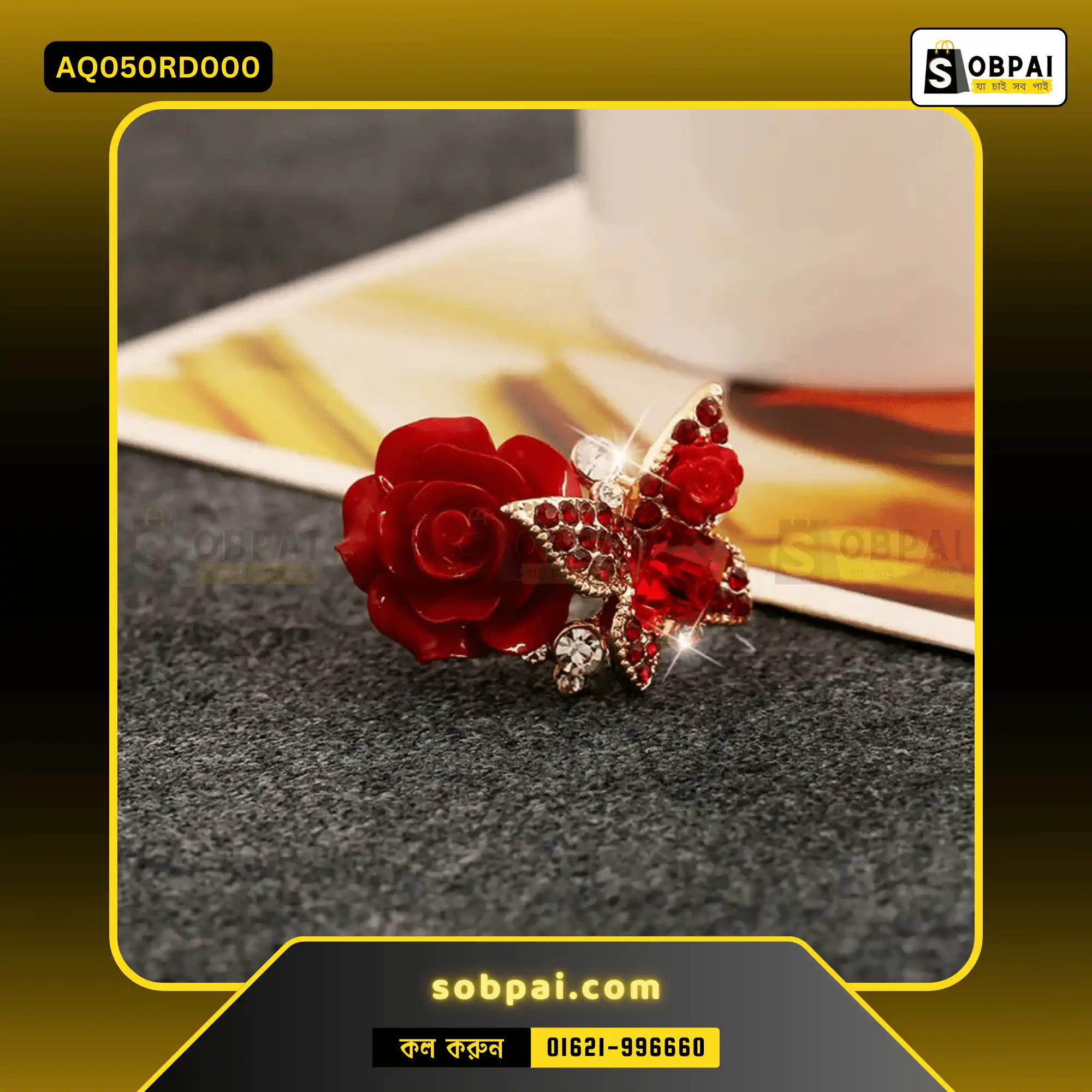 Elegant Crystal Butterfly Fashion Ring (Red)