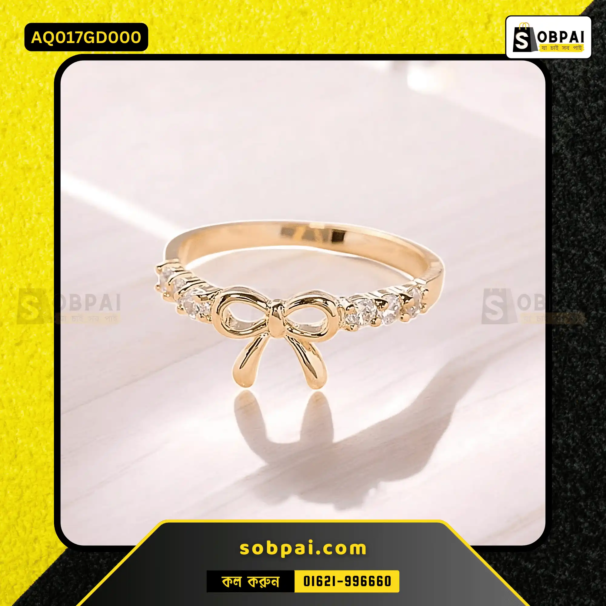 Elegant Bow Crystal Finger Ring for Women - Gold - Image 3