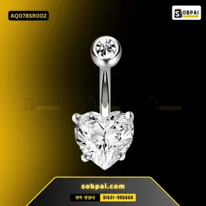 Elegant Zircon Heart Belly Button Ring- Silver