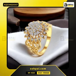 Elegant Flower Pattern Crystal Finger Ring (Gold -7)