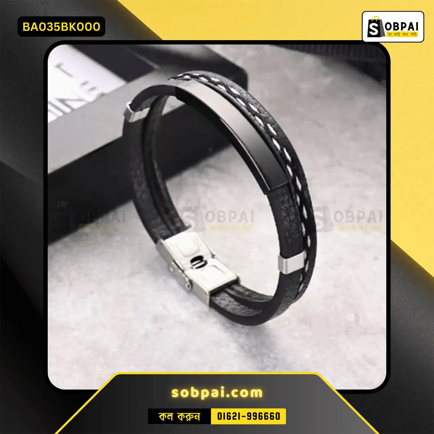 Trendy Leather Bracelet for Stylish Men - Black - Image 3