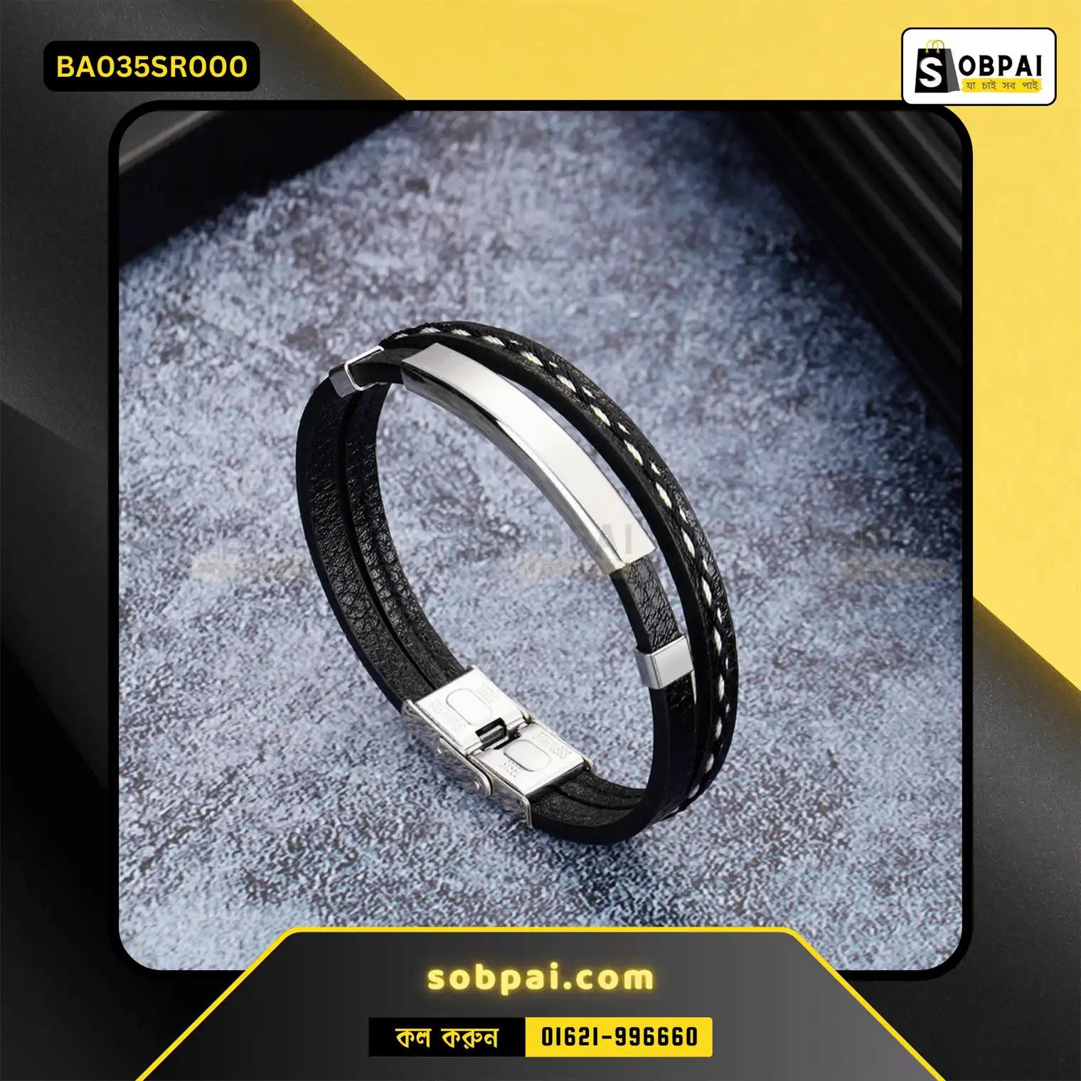 Stylish Men's Leather Bracelet by SobPai - Silver - Image 3