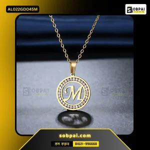 Trendy Stainless Steel Crystal M Necklace (Gold)