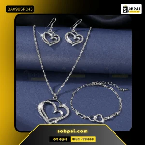 Elegant Double Heart Jewelry Set for Women (Silver)