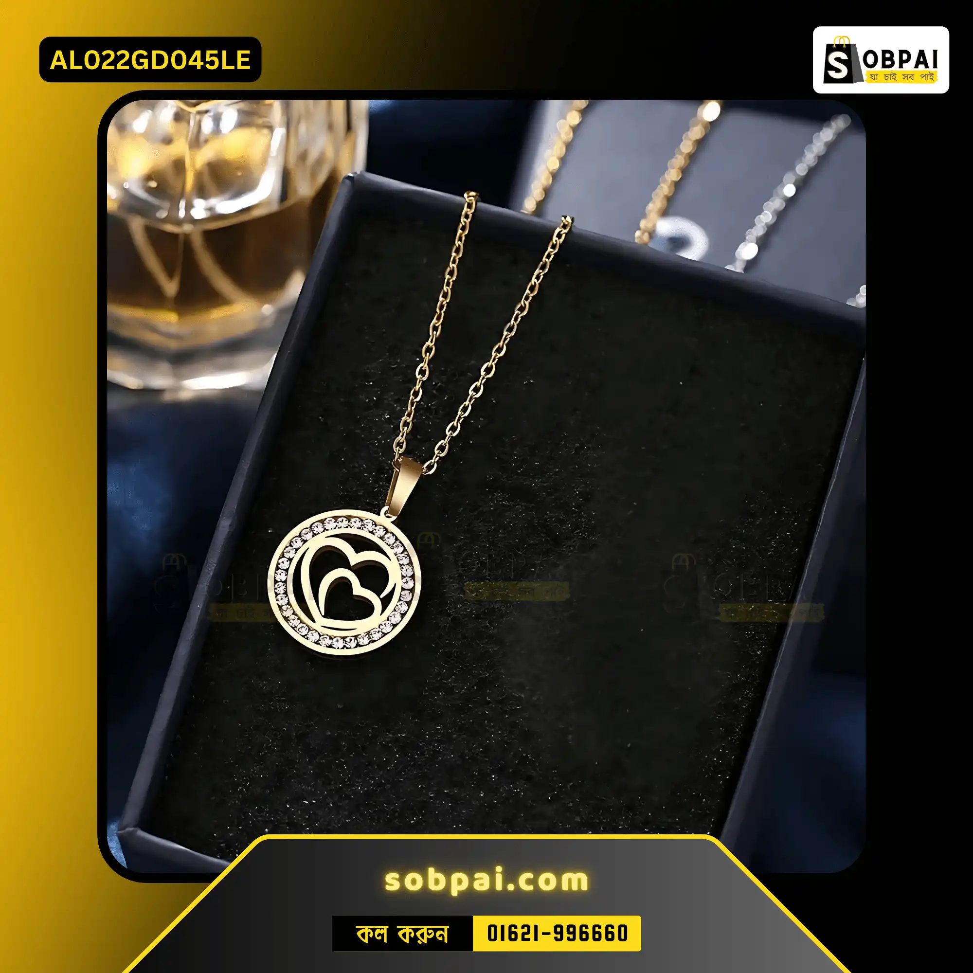 Elegant Crystal Love Pendant Necklace (Gold) - Image 3