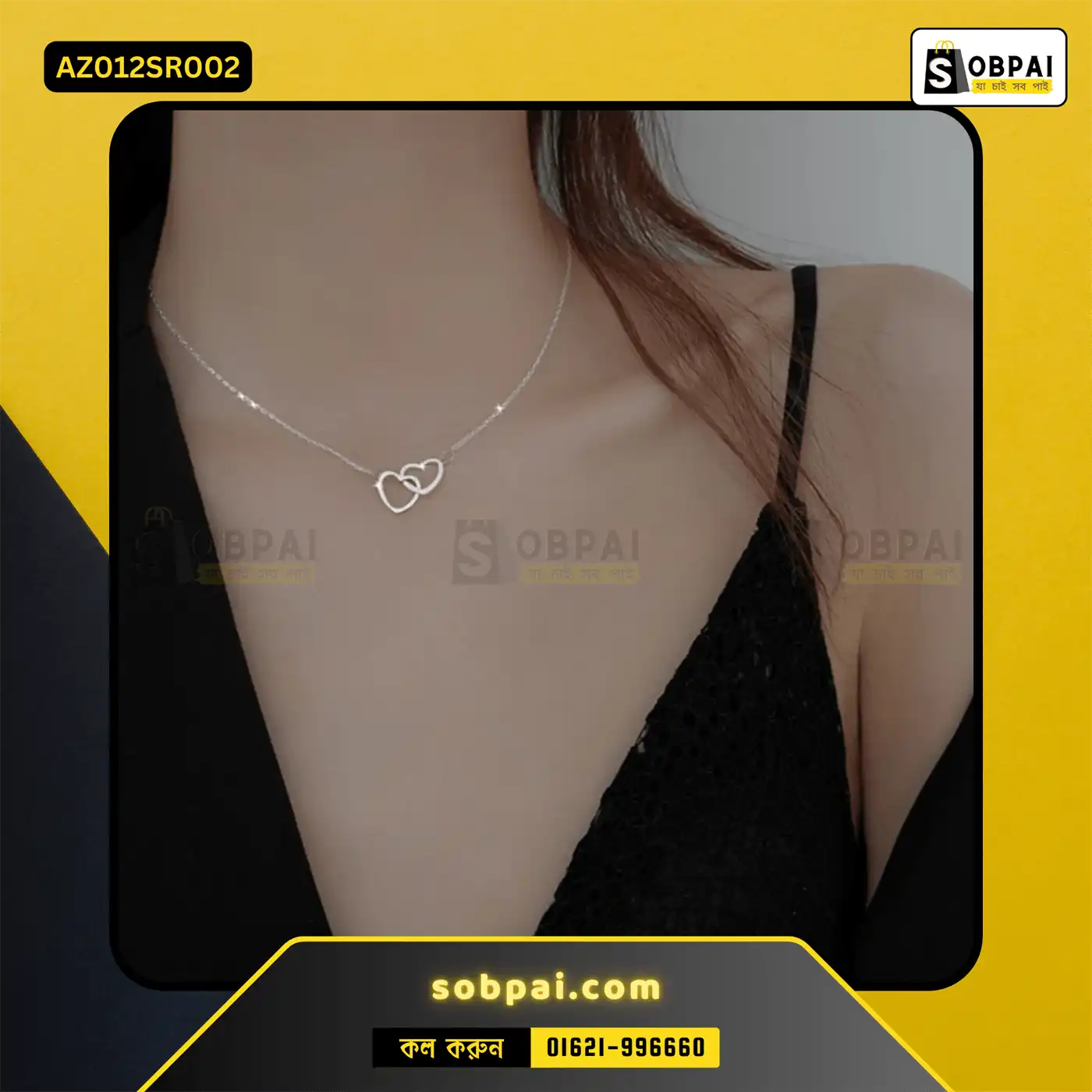 Double Heart Pendant Necklace for Women ( silver) - Image 3