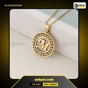 Trendy Stainless Steel Crystal M Necklace (Gold)