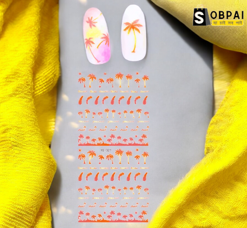1sheet Women's Fashion DIY Beauty Manicure Tropical Style Water Transfer Paper Coconut Palm Nail Stickers - SobPai