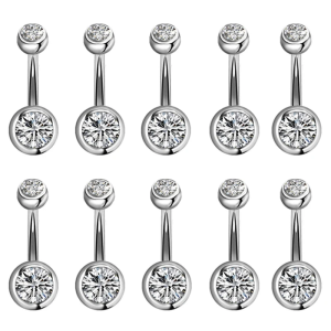 SobPai 1PCS Stainless Steel CZ Crystal Gem Internally Threaded Belly Button Ring