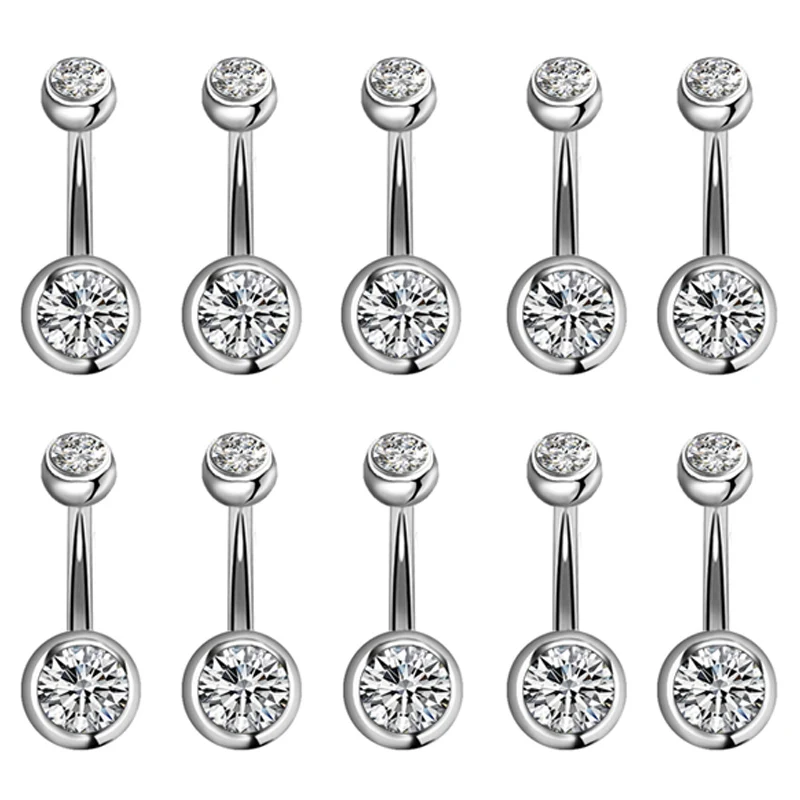 SobPai 1PCS Stainless Steel CZ Crystal Gem Internally Threaded Belly Button Ring - Image 2