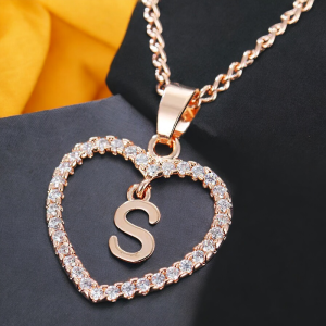 SobPai Women's Trendy 'S' Alphabet Pendant Necklace with Zircon Love Letter, Rose Gold, 43+6cm, Mood Tracker, Fashion Jewelry