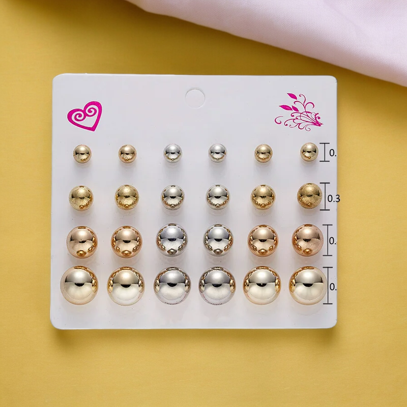 SobPai 12 Pairs White Simulated Pearl Earrings Set - Elegant Jewelry Accessories for Women - Hypoallergenic Ball Studs - Trendy and Minimalist Design - Perfect for Daily Wear and Special Occasions - BC-Pearl Collection