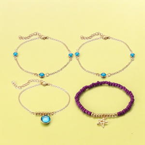 SobPai Boho Beaded Fish Drip Pendant Rope Anklets Set - Multi-layered 4 Pcs Bracelet Set for Women | Stylish Foot Chain Sandal Accessories | Waterproof and Durable | Perfect for Summer Beach Fashion