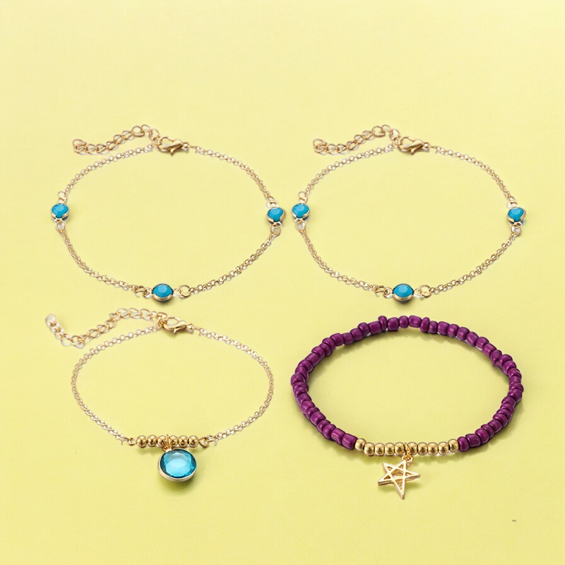 SobPai Boho Beaded Fish Drip Pendant Rope Anklets Set - Multi-layered 4 Pcs Bracelet Set for Women | Stylish Foot Chain Sandal Accessories | Waterproof and Durable | Perfect for Summer Beach Fashion