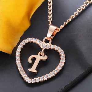 Elegant Letter T Alphabet Pendant with Chain Necklace - Rose Gold Zircon Love Necklace for Women, 43+6cm Link Chain, Mood Tracker, Ideal for Parties